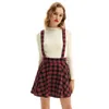 Rokken Dames Vintage Jarretel Rok Afneembare Schouderriem A-Lijn Mini Mode Gird Plaid Afdrukken Korte Swing Dames