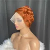 Przezroczyste Pixie Cut Wig Brazylijski Ludzki Włosy Krótkie Peruki Bob Peruka Pomarańczowa Bezpłatna część Ciała Fala