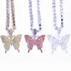 Glaming Big Butterfly hanger ketting strass keten voor vrouwen bling tennischoker Cubaanse link iced out sieraden chokers