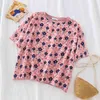 Frauen Rosa Blumendruck T-Shirt Kurzarm O Neck Tees Tops Süße Lose Sommer B0833 210514