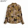 Women Vintage Birds Flower Print Casual Smock Blouse Office Lady Single Breasted Business Shirts Chic Blusas Tops LS7428 210416