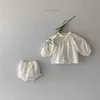 Mori Girl Korea and Japan Style Clothes Little Kid Spring Sets Outfit Vintage Baby Blouse Bloomers Suits 210619