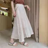 Höst elastisk hög midja medellängd kjolar koreanska casual a line kjol solid mesh chiffon midi kjolar jupe femme 10010 210518