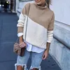 Stylish 2020 Autumn Winter Casual Turtleneck Sweater Women Vintage Color Block Patchwork Knitted Pullover Elegant Jumpers X0721