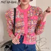 MATAKAWA Corea Chic Fashion Girocollo Maglione monopetto Donna Particle Abbellimento Cardigan lavorato a maglia a maniche lunghe allentato 210513