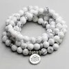 Pulseiras das mulheres cordas brancas contas com lótus om buddha charme yoga homens pulseira 108 colar de mala dropshipping jóias de pedra