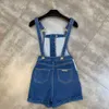 Fabpop Summer Design Design Design Design Metal Buttons Collection Blue Denim Play -Suits Женщины Slim Romper High талия GB686 210709