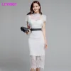 LDYRWQY Dress summer ladies temperament self-cultivation lace fashion short-sleeved women's bag hip 210416