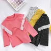 GOOPORSON Herfst kleine meisjes kleding kant ruches kraag strepen lange mouw shirt Koreaanse mode kinderen tops mooie kostuum 210715