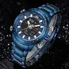 Montres hommes NAVIFORCE 9093 Marque de luxe Hommes en acier étanche bleu montre à quartz mâle sport LED analogique horloge numérique 210517