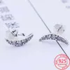 Boucles d'oreilles en forme de croissant de lune en argent Sterling 925, scintillantes, simples, de marque, cadeau de fête des mères pour dames