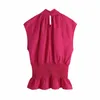 Été femmes col montant à lacets nœud papillon Blouse femme sans manches chemise décontracté dame hauts amples Blusas S8725 210430