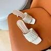 Peep Toe Square Weave High Heels Fashion Mules Mature Lady Sexy Simple Style Slip On Sandals Women L36