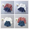 2-7 ans haute qualité fille vêtements automne mode enfant enfants chemise vêtements à plusieurs niveaux froncé solide rouge blanc blouse 210615