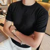 Summer Knitted T Shirt Men British Slim Short Sleeve Casual T-Shirt Ice Silk O-neck Tops Tees Streetwear Business Male Clothing 210527