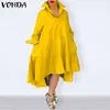 Robe ample femmes élégantes bohème Robe d'été revers cou 2021 VONDA Vestidos Robe Femme Y0823