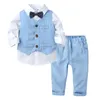 Frühling Jungen Tops Hosen Sets Kinder Streifen Weste Hemden Kinder Anzüge Outfits Baby Smoking 210413