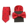 3PCS 2020 Männer Jacquard Dünne Hals 6cm Bräutigam Hochzeit Party Bowtie Schädel Krawatte Einstecktuch Taschentuch Taschentuch fliege Set