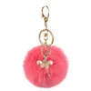 2022 Key Chain Party Favorit Gullig Rhinestone Ballerina Girl Rex Rabbit Fur Ball Kvinnlig väska Hängsmycke