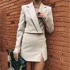 Foridol Women Blazer Dress Set Top Skirt Matching Dress Suits Spring Autumn Slit High Fashion Streetwear Sets Office Ladies Set 210415