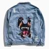 Denim Ceket Erkekler Hip Hop Streetwear Köpek Kafa Baskı Kovboy Yırtık Sıkıntılı Jean Ceket Erkek Kadın Marka Casual Ceket 211009