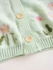 INS baby Girl Abbigliamento Cardigan lavorato a maglia Manica lunga Colletto con volant Design floreale Maglione verde 100% cotone Top Abbigliamento invernale caldo
