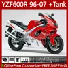 Karosseri för Yamaha YZF600R Thundercat YZF-600R YZF600 R CC 600R 86NO.195 YZF600-R 1996 1997 1998 1999 2000 2001 600CC 2002 2003 2004 2005 2006 2007 Fairing Red Glossy Blk