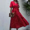 Summer Elegant V-neck Cross Belt Sexy beach long Dress Women Print Flowers Polka-dot strap Ladies boho dress women vestidos 210508