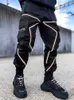 Män reflekterande stripe sweatpants 2021fashion jogging multi-fickor dragkedja casual lastbyxor sport pantaloner hombrre plus storlek män