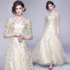 Haute qualité été femmes fête longue robe mode paillettes maille broderie florale demi manches Maxi Vestidos 210506