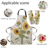 Aprons Daily Cleaning Apron Set Damask Pattern Sunflower Bee Chef Waiter Anti-oil Kids Cooking Gardening Work Sleeve Cover