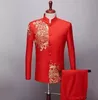 Zwart Wit Herenpakken Chinese stijl Gouden Borduursel Blazers Prom Host Stage Outfit Zanger Teams Koor Bruiloft DS Kostuum 220310