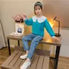 Çocuk Giysileri Kız Kazak + Kot Giyim Rahat Eşofman Kız Bahar Sonbahar Eşofman Çocuklar için 6 8 10 12 14 210528