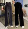 Kvinnor Pleuche byxor Vårmodig Kvinna Lös Vintage Wide Leg Pant Casual Trousers Plus Storlek S-5XL Oversize 210423