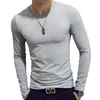 Spring and autumn men's T-shirt long sleeve round neck solid color top bottom coat Korean slim V-neck