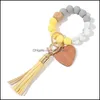 Keychains Fashion Aessories Party Favor Food Wrist Key Chain Beads Bracelet Event Love Wooden Bead Bangle Keychain Pu Tassel Anti-Lost Keyri