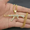 Hip Hop Dhinestones Beton Bling Iced Out Gold Srebrny Kolor Ze Stali Nierdzewnej AK 47 Pistolet Wisiorki Naszyjnik Mężczyźni Rapper Biżuteria