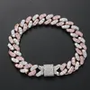 Bangle 6-8inch 12mm Microinlaid Pink-white Zircon Miami Cuban Brackets Bling Hip Hop Jewelry Fashion Charm Bracelets For Men