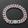 Braccialetto 6-8 pollici 12mm Microintarsiato Rosa-bianco Zircone Miami Cubano Staffe Bling Gioielli Hip Hop Braccialetti con ciondoli di moda per gli uomini