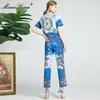Conjunto de moda verão mulheres colarinho de manga curta frisado Conch shell starfish tops + calças de duas peças set 210524