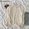 Kimutomo Chic Słodki Szyfonowa Bluzka Dziewczyny Dwuwarstwowa Rękaw Rękaw Slim Koszula Wiosna Koreański Moda Eleganckie Topy 210521