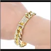 Link, kettingarmbanden Drop levering 2021 Heren Bracelet Hip Hop Miami Cuban Link Gold Sier Color Iced Out Out verharde strass Mannelijke polsbandjes STR