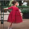 Arrivals Children Girls Dress Spring Summer Half Sleeve Cotton Lace Red Dress Girl Sashes Bow Princess Ball Gown Dress 210713