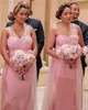 Brudtärna rosa sjöjungfruklänningar med overskirt spaghettirem d blommig applikation golvlängd piga av hedersklänning vestido skräddarsydd plus storlek