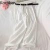 Korobov Nowa Wysoka Talia Kobiety Szerokie Spodnie Nogi Preppy Style Kieszenie Vintage Kobiet Spodnie Streetwear Koreański Dżinsy 210430