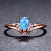Bröllopsringar Marquise Rainbow Zircon Ring Vit Blå Lila Opal Vatten Drop Vintage Rose Gold Färg för Kvinnor Boho Smycken