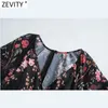 Женщины Vintage V-вырез цветочные принт повседневные тонкие мини-платья шикарный женский фонарик рукав кимоно линия Vestido DS5023 210416