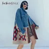Patchwork Denim Knitted Jacket For Women Lapel Long Sleeve Casual Korean Jackets Female Fashion Clothing Style 210524