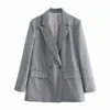 Kvinnors Blazers Spring Långärmad Lapel Loose Double-Breasted Houndstooth Suit Jacket Ladies Office Blazer 210521