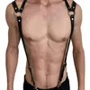 Men Sexy Harajuku Faux Leather Body Chest Harness Suspenders Punk Shoulder Strap K3NF